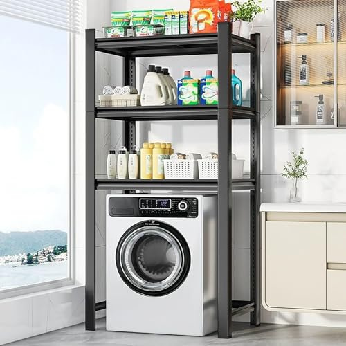 Estantería Lavadora Secadora, Armario Lavadora Y Secadora Vertical, Estantería Sobre Lavadora-De Metal, Soporte De Altura Ajustable Para-Secadora, Ahorra Espacio Para Baño, Cocina(Black,70*50*160cm)