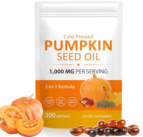 Pumpkin Seed Oil Capsules, 300Pcs Pumpkin Seed Oil for Hair Growth & Prostate Health, Supports Urinary, Cold Pressed 2-in-1 Formula, Herbal Supplement Skin Care (1 PC)