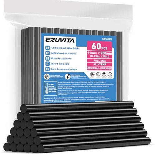 EZUVITA Full Size Black Hot Glue Sticks Set(60 Pack), 200mm Long x 11mm Diameter Hot Glue Gun Sticks for DIY Craft Sticky Projects