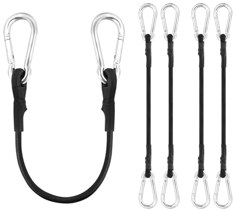 Flintronic Bungee Cords with Hooks, 4Pack 10mm*30cm Adjustable Bungee Cords with Carabiner, Heavy Duty Rubber Black Bungee Straps with Metal Buckle Hooks for Outdoor, Bike, Camping, Tarps, Tent
