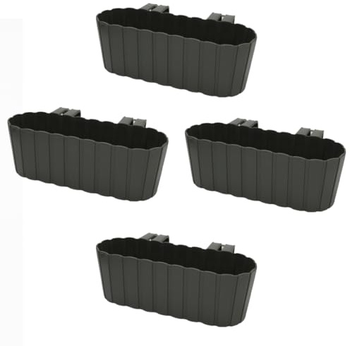 Planters Pride 4-Pack Urbo 38cm Recycled Plastic Window Flower Boxes, Grey | 5L Hanging Balcony Trough Planters with Hooks, Garden/Houseplant Pots | Indoor/Outdoor Weatherproof Fence Railing Planters