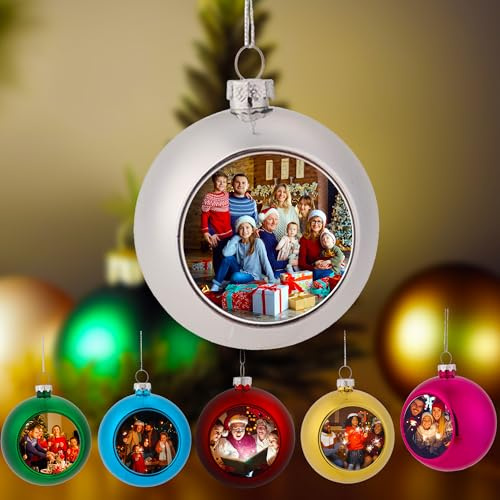 Personalisierte Weihnachtskugeln mit Foto und Text (6cm) | Weihnachtsdekoration für Weihnachtsbaum, Geschenk für Mama, Papa, Kinder, Haustiere