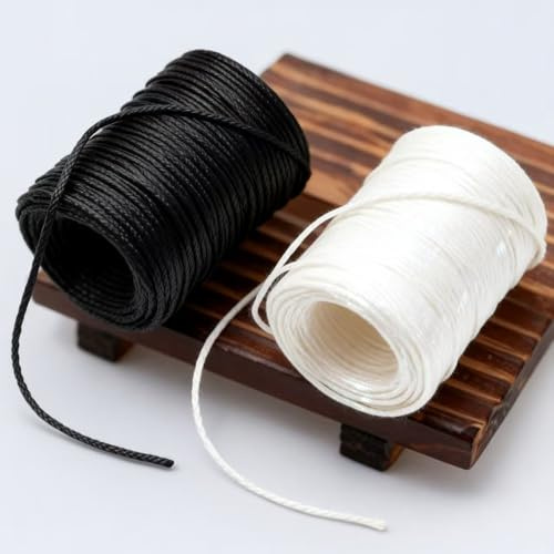 2 PCS Waxed Thread and Leather Cord for Bracelet, Necklace Making - Black & White Macrame Jewellery String, Nylon & Cotton Craft Cord, 2mmx10m