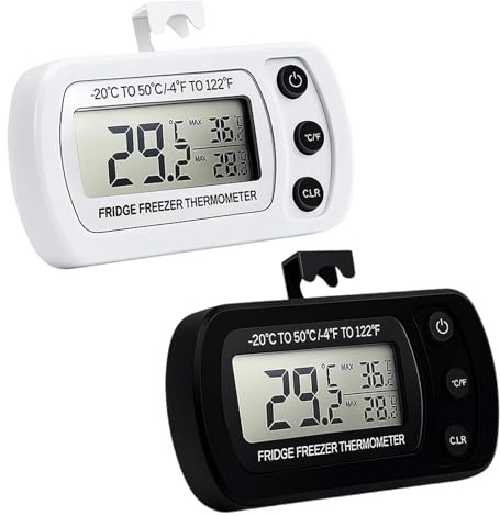 2 Pack Fridge Thermometer UK, Digital Fridge Thermometer with Large LCD Display, Fridges Freezer Thermometers for Refrigerator, Freezer, Wine Cellar, Black and White