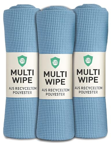 MULTI WIPE 3er Set Nachhaltiges Mikrofaser Waffeltuch Reinigungstuch aus recyceltem Polyester, extrem saugstark & fusselfrei für Glas, Küche, Bad & Auto - Mikrofasertücher streifenfrei (40x40 cm)