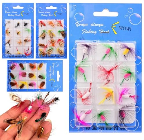 Holdes Cebo para pesca con mosca en perca - 48 unidades de señuelos de pesca realistas - anzuelos para pesca de agua dulce | Para pescadores, pescadores, hombres, padres y maridos para lagos de agua