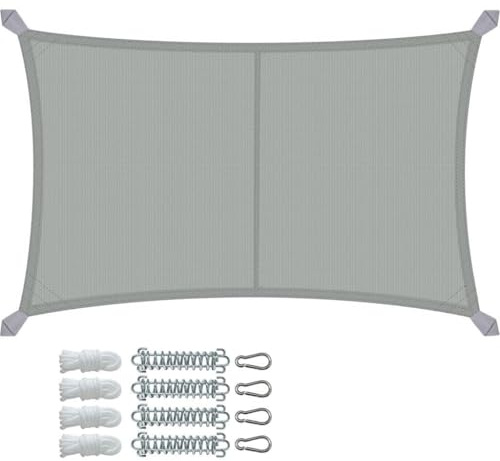 VOUNOT® Vela Ombreggiante Impermeabile Rettangolare 3x5m, Tenda da Sole per Esterno in Polyester con Kit di Fissaggio, Protezione UV 95%, Vele Ombreggianti per Giardino, Balcone, Terrazza, Grigio
