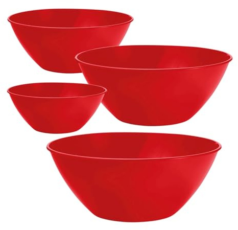 Generico Set 4 Ciotole Insalatiera in Plastica, 20cm 24cm 28cm 32cm, Design Minimal e Resistente, Ideale per Insalata, Zuppiera e Cucina, Bacinella Plastica Pratica per Ogni Esigenza (Rosso)