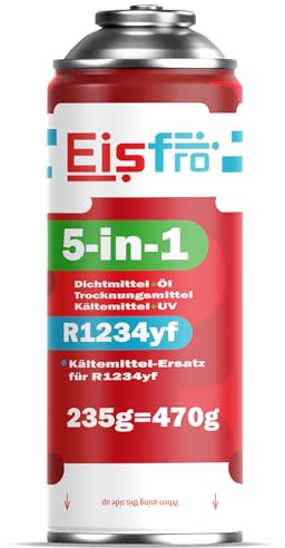 Eisfro 5-en-1 – Réfrigérant R1234yf XL pour Climatisation Auto avec Huile, Stop-Fuite, Traceur UV Et Déshydratant – Application Rapide – Protège Le Compresseur – 235 g Chaque Boîte
