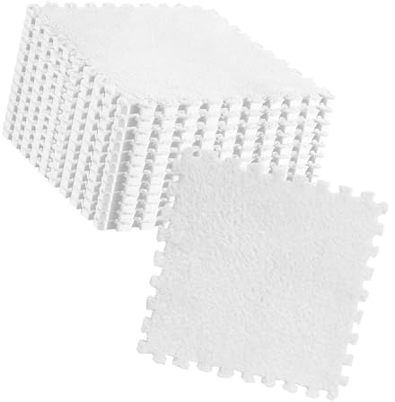 Aumotop Rompecabezas de Felpa Entrelazado, Azulejos de Alfombra Espuma Suave y Gruesa, Azulejos Piso Habitación bebé Lavables Fáciles Limpiar, 10 Piezas para Niños, 11,8 X 11,8 Pulgadas (Blanco)