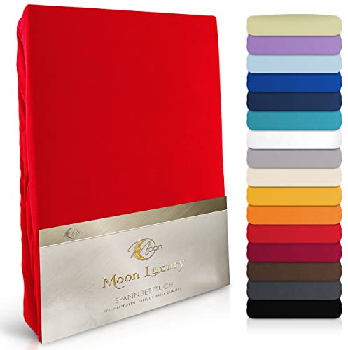 Moon-Luxury Spannbettlaken Spannbetttuch Jersey Stretch 230g/m² für Wasserbetten, Boxspringbetten und herkömmliche Matratzen (rot, 90x200-100x220)