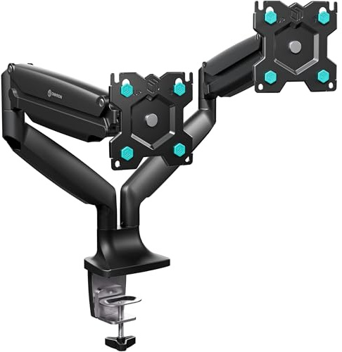 ONKRON Bras Double Ecran PC de 13-32 Pouces, Support Ecran PC 2 Ecran Poids de 9 kg Chacun - Pied Ecran PC Double VESA 75x75 & 100x100/Bras Ecran PC 2 Ecran Inclinable Pivotant Rotatif G200-B Noir