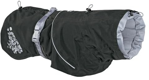 Hurtta Monsoon Hunderegenmantel, Wasserdicht Regenjacke für Hunde mit Reflektoren, Schwarz 25cm