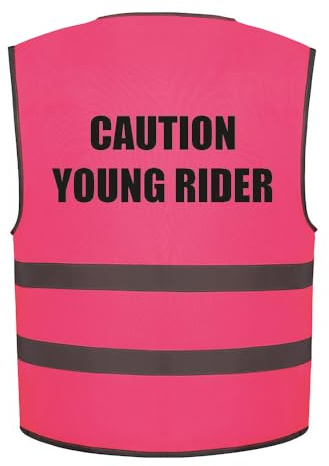 Caution Young Rider Kids Hi Vis Vest Children's High Visibility Reflective Safety Waistcoat Fancy Dress Horse Riding, Add child's name to the front, Personalised