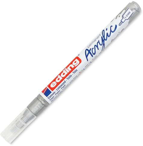 edding 5300 Acrylmarker fein - silber - 1 Acrylstift wasserfest - feine Rundspitze 1-2 mm - Acryl Farben zum Malen auf Leinwand, Malpapier und Holz - Acrylstifte für Steine