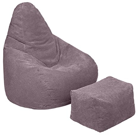 Loft 25 Vuxen Highback Bean Bag Chair | Corduroy Tyg Inomhus Vardagsrum Gaming Beanbag Lounger | Intern foder | Ergonomisk Design för Kroppsstöd (Mink, Bönsäck Pall)
