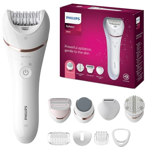Philips Epilator Series 8000 5 in 1 Shaver for Women, Trimmer, Pedicure and Body Exfoliator with 9 Accessories, BRE740/14