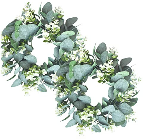 LSKYTOP 2 Pcs Green Eucalyptus Wreath Artificial Farmhouse Wreath for Door Wall Window Decor,11Inch/PC