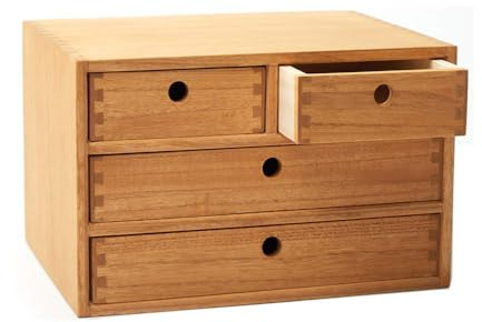 KIRIGEN Wooden Desk Organiser with 4 Drawers, A4 Storage, Natural