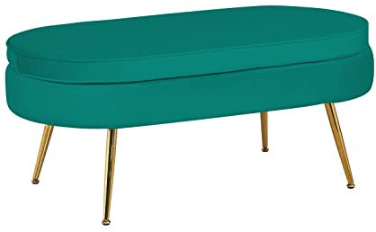 LaNatura Sitzpouf Oval Samt Grün 99x44x40 cm Bank Wohnzimmerhocker Hocker Bankhocker Neu