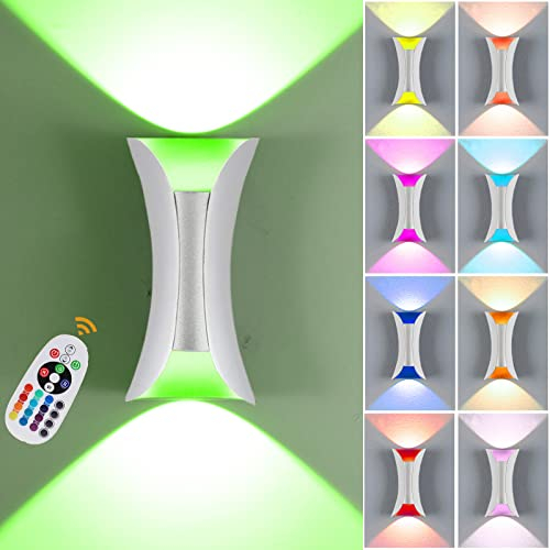 VOMI Wandleuchte Innen LED RGB Hue Neon Wandbeleuchtung 10W Homekit Auf und ab Light mit Fernbedienung Farbwechsel Ambientebeleuchtung Wandlampe Aluminium Wohnzimmer Veranda Korridor Treppen (Style C)