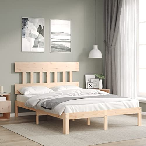 Owoxanthellate Massivholzbett Kiefer 140x190 cm ohne Matratze, rustikales Holzbett mit Kopfteil für Gute Rückenunterstützung, platzsparend für Schlafzimmer Gästezimmer Wohnung