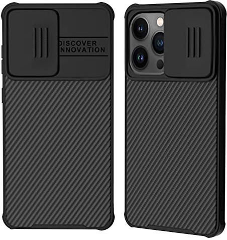 XTCASE Coque pour iPhone 14 Pro Max, Protection Caméra Étui avec Ultra Mince Coulisse Cache Objectif, Plastique Dur Housse Arrière Anti-Rayures Antidérapant - Noir