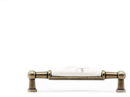 DOJA Barcelona | Maniglie Antiche | 2 Maniglie Vintage Motivo Country | 106*26*19mm | Pomolo Zinco Allluminio e Porcellana | Maniglie per Mobili Vintage, Credenza, Cassettiera, Mobili Antichi, Baule