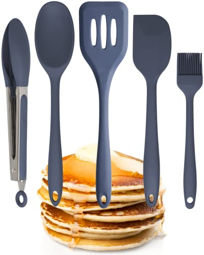 Taylors Eye Witness Denim Blue Silicone Turner, Spoon, Spatula, Tongs, and Brush Set