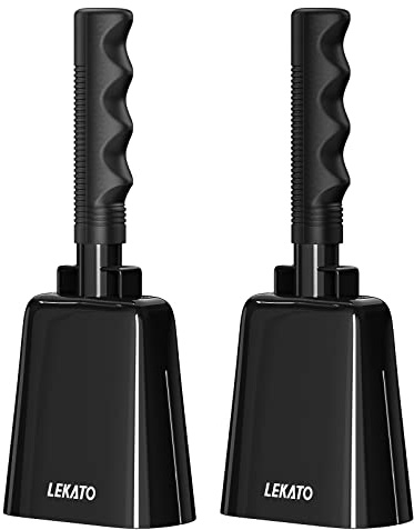 8 Inch Steel Cow Bell with Handle, 2-Pack Noise Makers Cowbell for Sport Events Cheering Hand Bell for Football Games,Party, Concert, Graduations, School, Farm Ranch(Black)