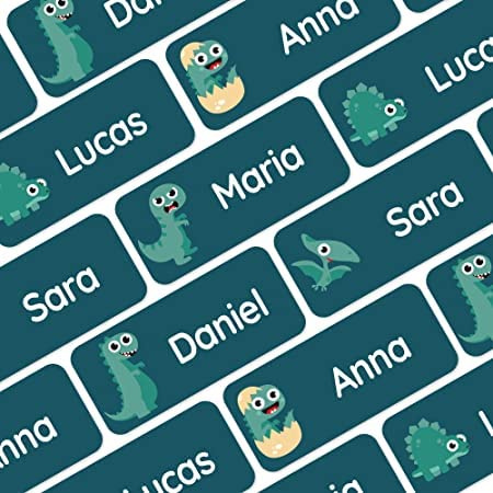 My Nametags® Award-Winning Name Stickers for Clothes & Items | 56 No-Iron, Washable Stick-On Tags for Babies, Kids & Adults | Dinosaur Stickers (Teal)
