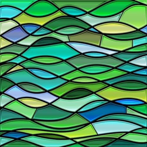 adrium Holz-Bild 90 x 90 cm: Abstract Vector Buntglas-Mosaik-Hintergrund - grüne und blaugrüne Wellen (96203242)