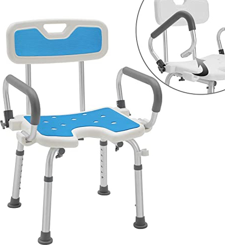 LARS360 Duschstuhl mit Armlehnen Abnehmbar und Rückenlehne Badhocker Höhenverstellbar Anti-Rutsch Badestuhl bis 150 kg für Senioren Behinderte und Schwangere (Type C)