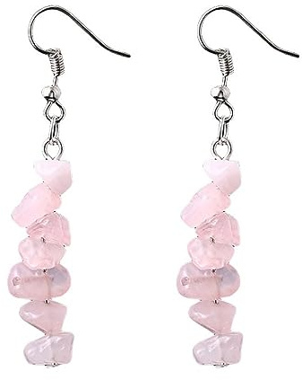 BROLEO Damen Creolen Ohrringe,Boho Ohrringe Mit Naturstein Anhänger Chakra Reiki Energie Lange Fransenperlen Steintropfen Ohrringe Für Damen Und Mädchen Edelsteinschmuck