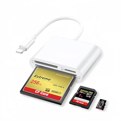 SD CF Card Reader for iPhone iPad 3 in 1 SD CF TF Memory Card Reader Adapter Camera Card Reader Compatible for iPhone 14 13 12 11 X 8 7 Plug and Play