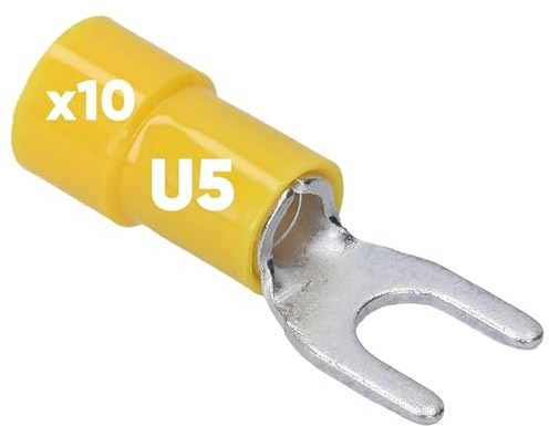 Kalitec 10x Capicorda a Forcella 4-6 mm² - Connettori a Crimpare U5 Gialli | Terminali isolati in PVC AWG 12-10 per cavi elettrici auto e industria. Qualità certificata UL per crimpatura sicura.