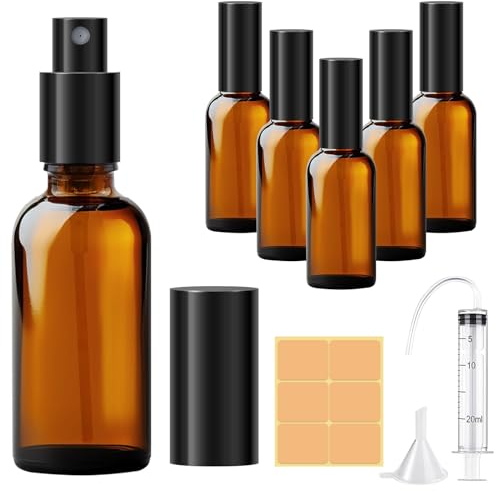 Amentalove Flaconi Spray in Vetro Ambrato, 6PCS 50ML Bottiglie Spray Vetro, Portatile Nebulizzatore, Spray Ricaricabile per Nebulizzazione Fine, Flacone Spray Vuoto Piccoli per Profumi Cosmetici