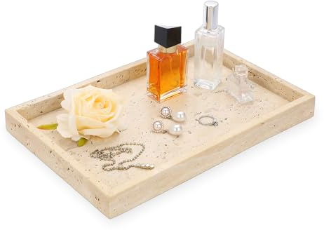 OLegei Plateau de Salle de Bain en travertin Beige Naturel, Plateau de Rangement Ovale pour Bijoux Plateau de décor Plateau de Service 30 * 20 * 3cm, SGRYFR684HTO