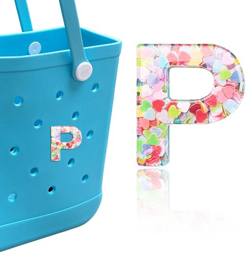 HLUWA Breloques en forme de lettre de l'alphabet pour sac Bogg Bag et Simply Southern Bag, insérez des lettres décoratives pour sac à main ou sac fourre-tout de plage., résineux, Pas de gemme