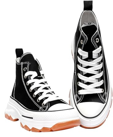 Nexsus Plus Ladies Women Chunky Sole Lace Up High Top Canvas Casual Trainers Sneakers Walking Gym Shoes Size UK3-9