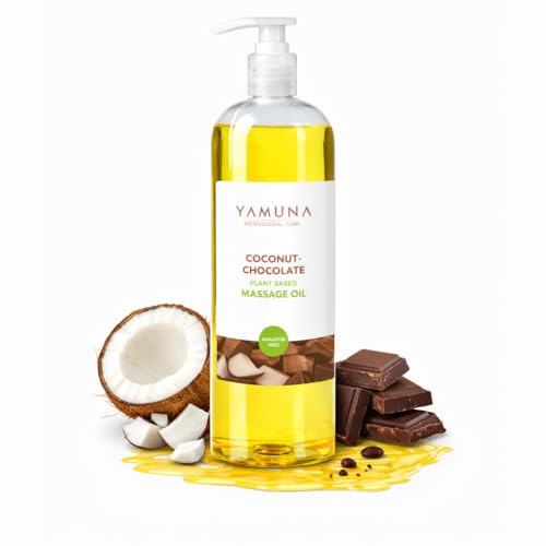 YAMUNA NATURAL BEAUTY Massageöl, 100% pflanzlich, Naturkosmetik aus Ungarn. Professionelles Öl – frei von Paraffin und Parabenen für eine erfrischende Massage.Gratis Spender!(1000 ml, Schoko-Kokos)