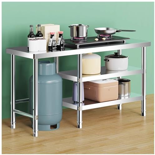 Banco da lavoro combinato in acciaio inossidabile spesso e spesso con angolo arrotondato, ripiano per piano cottura, tavolo di preparazione multifunzionale, ripiano di stoccaggio a,100*50*80cm