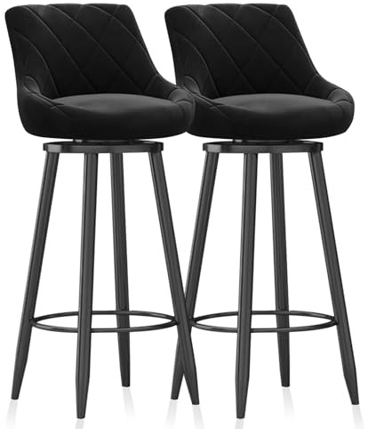 Guyifuny Barhocker für die Küche, 2er-Set, drehbare Barstühle aus Samt, Barhocker für die Theke mit schwarzer Rückenlehne und Fußstütze, weich gepolsterte Esszimmerstühle für die Hausbar, Bistro, Sch