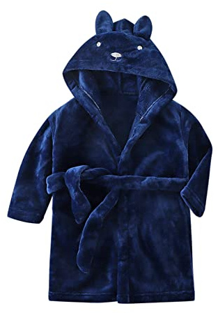 SRTUMEY Peignoir à capuche personnalisé en polaire pour enfants - Avec oreilles d'ours en peluche - Cadeau de Noël pour garçons et filles, bleu marine, 3-4 ans