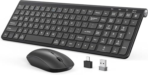 JOYACCESS Combo de teclado inalámbrico y mouse de 2.4 GHz, teclado ergonómico inalámbrico para computadora compatible con Win 7/8/10, MacBook Pro/Air, portátil, PC, color negro