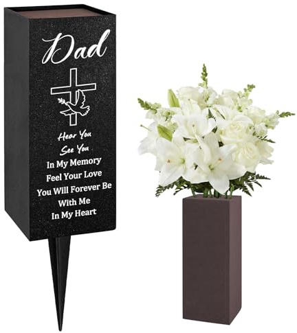 Cemetery Vases with Spikes and Flower Clay, Metal,Cemetery vases for Grave with Drainage Holes for Fresh/Artificial Flowers,Flower Holder for Cemetery,Memorial Day Grave Decorations for Cemetery(Dad)