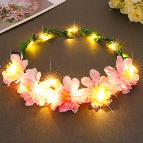 Evlry LED-Blumen-Haarkranz, leuchtendes Blumenkronen-Stirnband, Festival-Party-Kopfschmuck, Hochzeit, Braut-Haar-Accessoires für Frauen