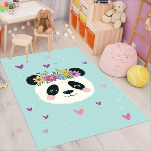 Qiqumax Panda Teppich Wohnzimmer 160x230cm Schlafzimmer Cartoon Panda Kinderteppich Kinderzimmer, Süße Tier Bär Teppich Kinder Spielteppich Wohnzimmerteppich (2,120x180cm)
