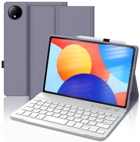 FOGARI Coque Clavier pour Redmi Pad SE 8.7'' 2024, AZERTY Français Clavier Magnétique Bluetooth sans Fil Etui Housse avec Pen Holder pour Redmi Pad SE 8.7 Pouces,Violet