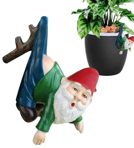 Whimsical Hangable Resin Dwarf Garden Gnome Statue - Planter Hanger for Flower Pot, Vase & Succulent Plants - Decor for Yard, Lawn, Patio, Balcony & Indoor Tabletop